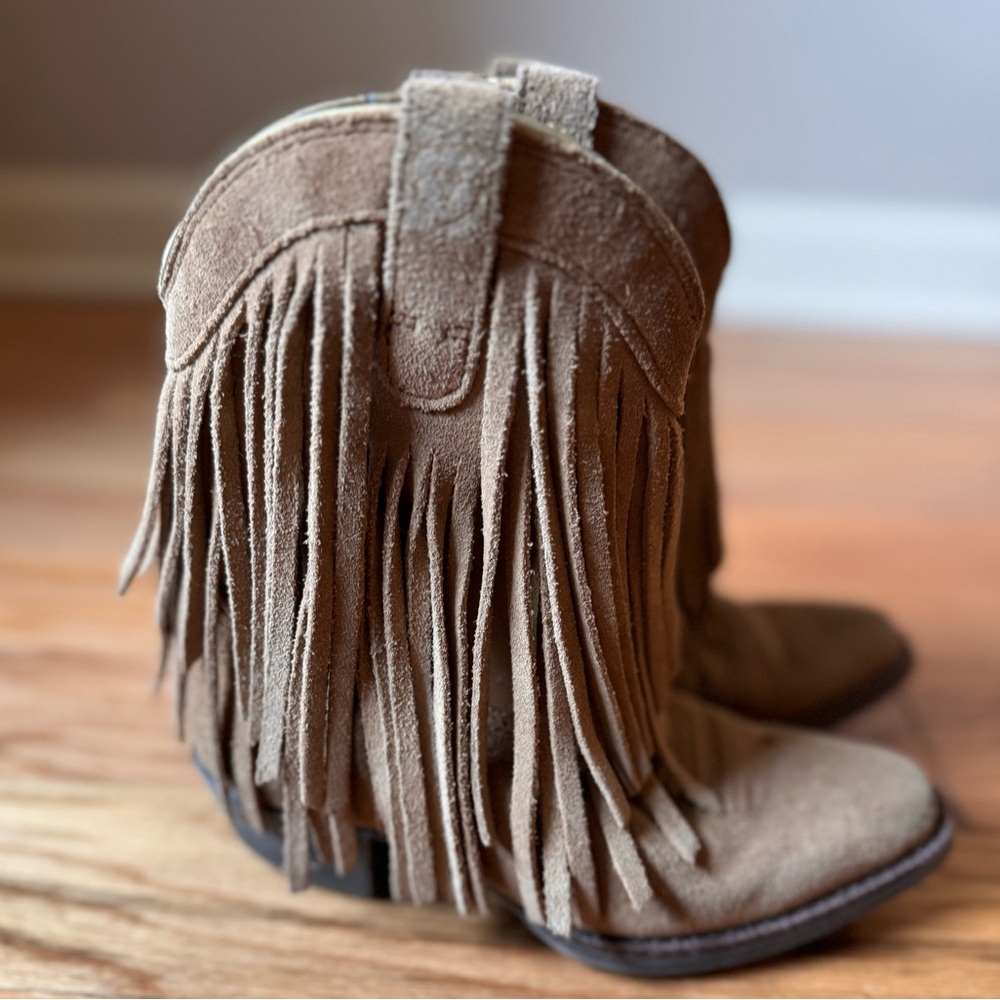 Ariat Gold Rush Western Boots Kids 9.5 Suede Fringe Cowgirl Cowboy Rodeo Brown